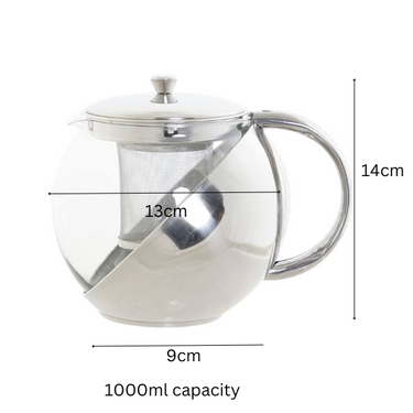 Glass Teapot with Chrome Finish 1000ml – Stylish and Affordable Tea Brewer